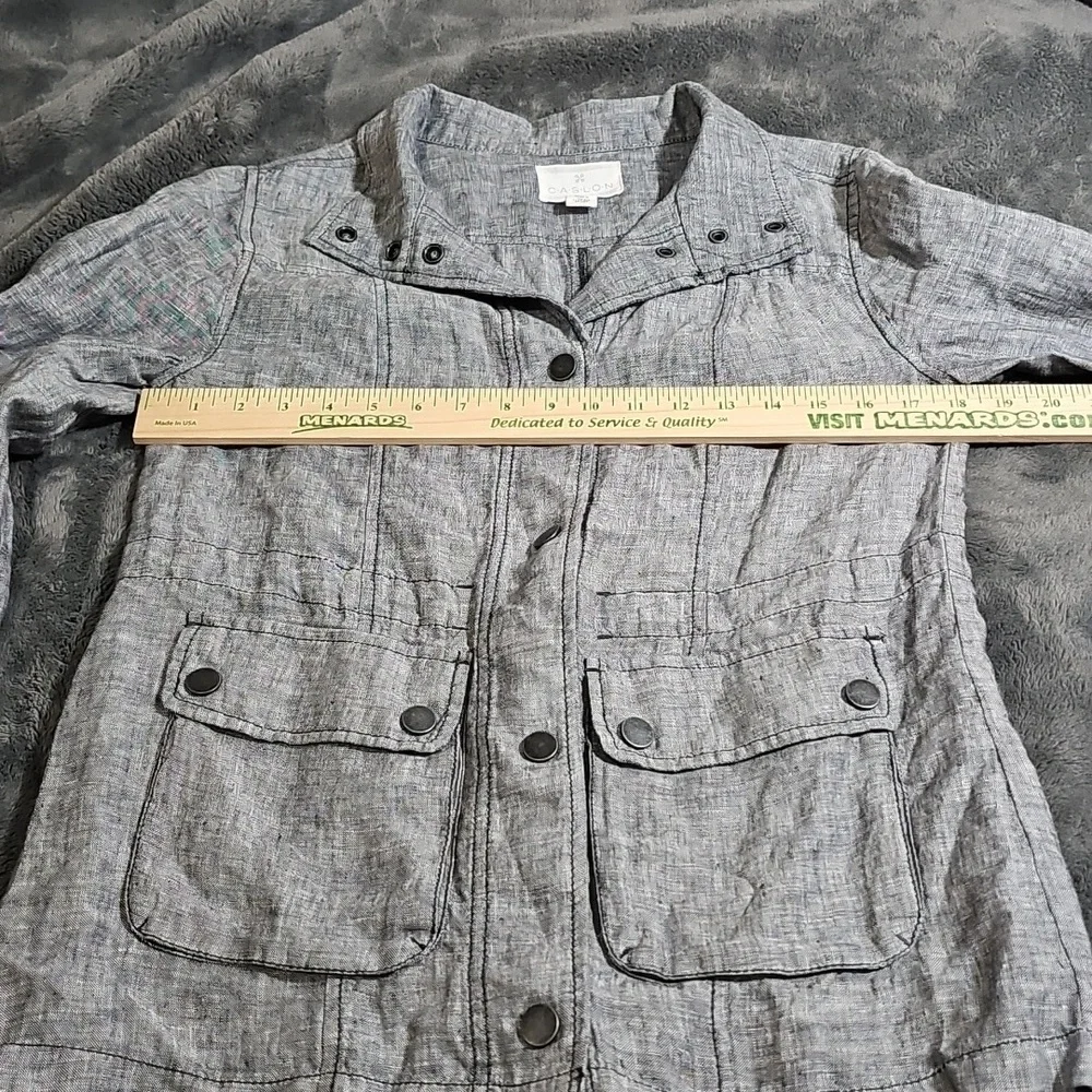 Caslon 100% Linen Charcoal Gray Snap Jacket Utility Shacket Size XS - Picture 3 of 8